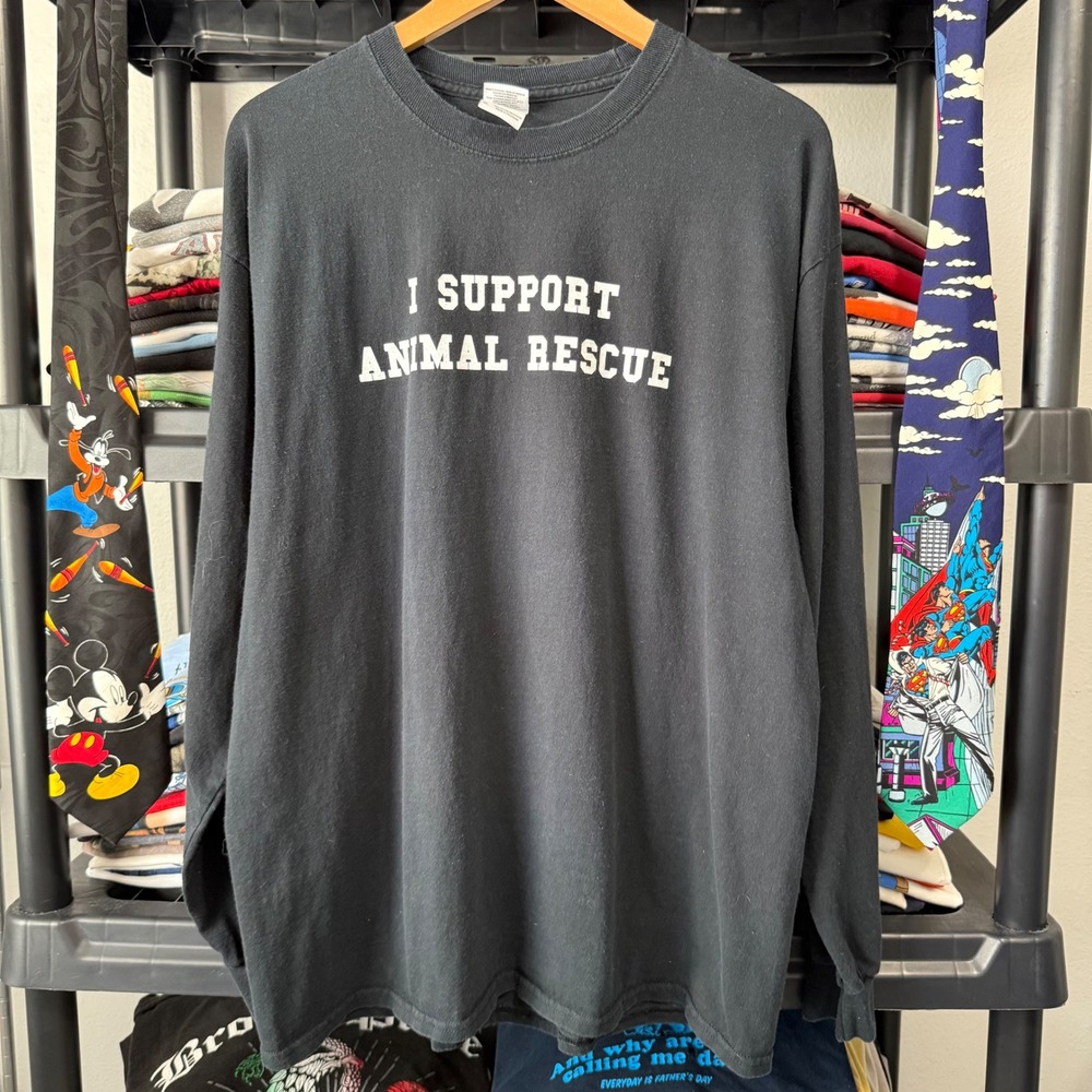 Gildan Long Sleeve T-Shirt I Support Animal Rescue XL Black